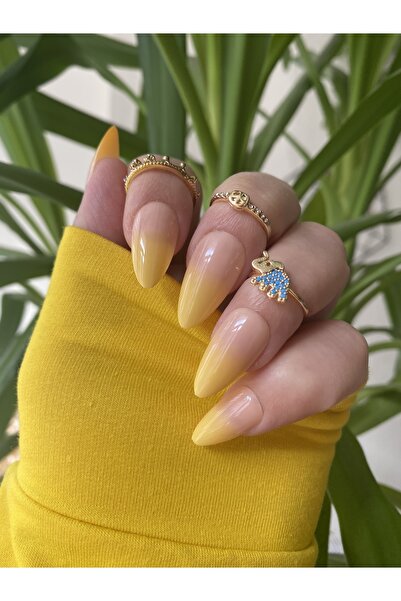 PERADİ 24 Adet Sarı Ombre Stiletto Takma Tırnak