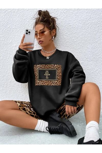 Black Sokak Дамски суитшърт с черен леопард, най-добрата версия на щампа