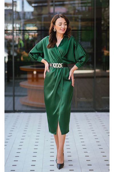 dml giyim Slit Detailed Satin Dress