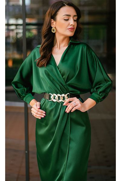 dml giyim Slit Detailed Satin Dress