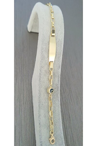 Goldlife jewellery Bebek Çocuk Altın 14 Ayar Nazar Boncuklu Isimlik Künyesi