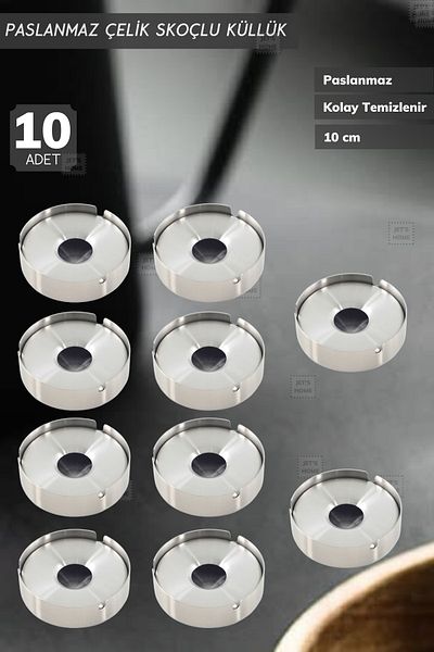 Jet's Home Set of 10 Scotch Ashtray 10 Cm Stainless Steel Ash Tray Cigarette Ashtray