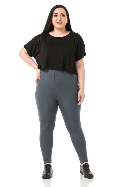 DISENTIS MODEST Large Size Elastic Waist Ankle Length Gray Leggings