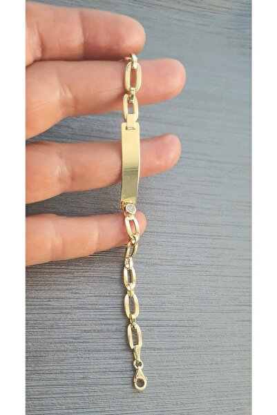 Goldlife jewellery Bebek Çocuk Altın 14 Ayar Taşlı Isimlikli Künye