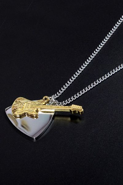 Chavin Men's Steel Necklace - Pena Gitar Gray Gold, Ei89by
