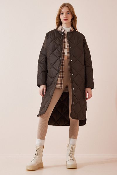 Happiness İstanbul Women's Khaki Oversize Quilted Coat FN02988