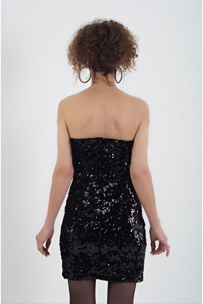 Zelish My Sister Payetli Straplez Mini Elbise
