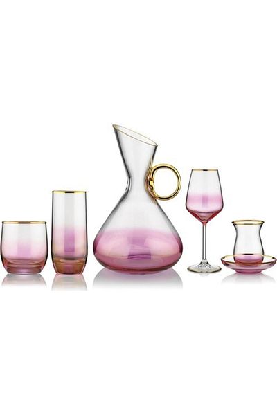 KCD Bolero Pink 61 Piece Glass Tableware Presentation Dowry Set Water Cup Set Cutting Hand Decor Pink