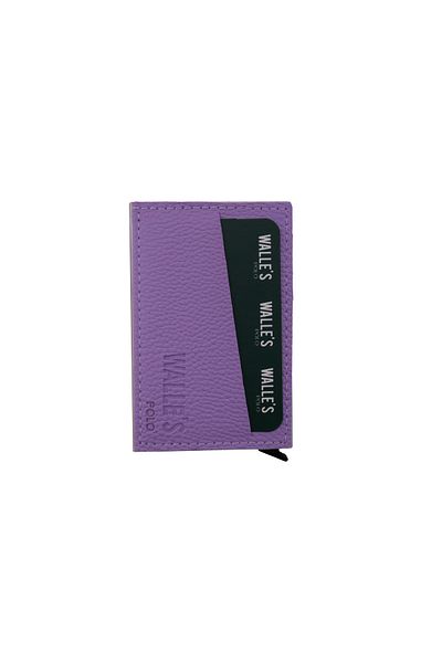 Walle's Polo Unisex Lilac Leather Rfid Protected Automatic Aluminum Mechanism Card Holder