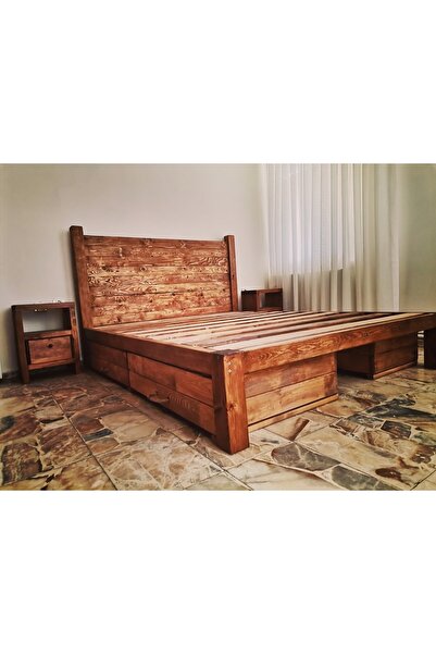 AHSAPEREST Çekmeceli Rustik Karyola /ahşap Karyola /ağaç Karyola