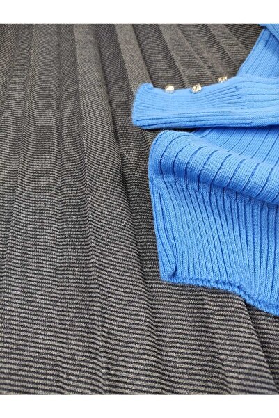 ALMİNA Cotton Diagonal Fabric Pleated Skirt