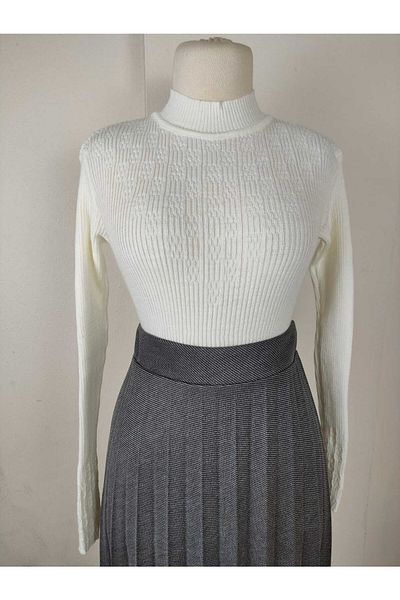 ALMİNA Cotton Diagonal Fabric Pleated Skirt