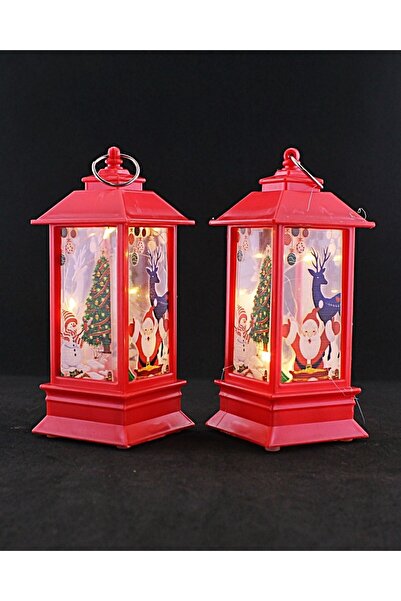 Deco Elit 2 bucăți mini lanternă cu lumânare care pâlpâie cu LED cu tematică de Crăciun, cu mâner pentru agățat, roșu
