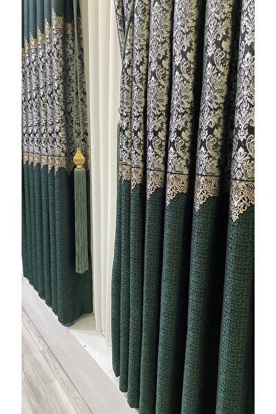 Fon Dünyası Κουρτίνα φόντου πάνελ Σμαραγδένιο πράσινο ασημί (μονό φύλλο)