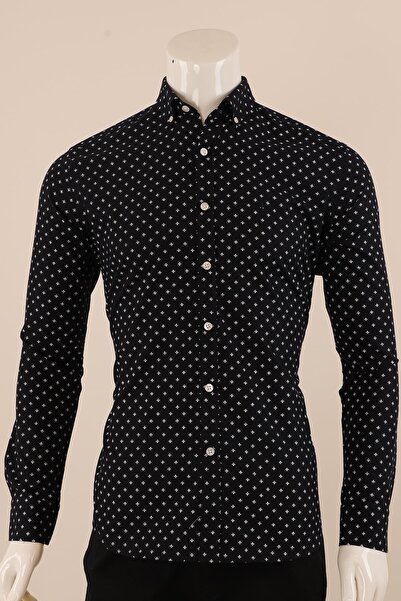 PİSERRO Uzun Kol Slim Fit Desenli Gömlek