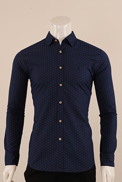 PİSERRO Uzun Kol Slim Fit Desenli Gömlek