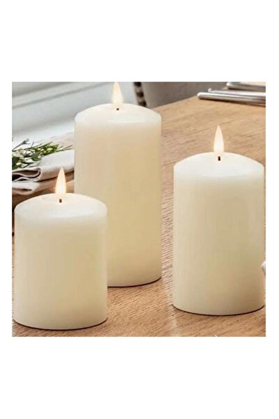 Pembisconsept 3'lü Kokusuz Krem Silindir Mum 7cm