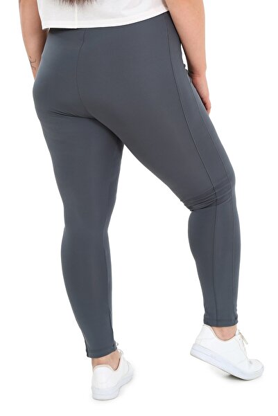 DISENTIS MODEST Large Size Elastic Waist Ankle Length Paneled Gray Leggings