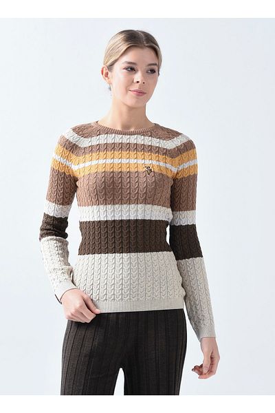 U.S. Polo Assn. Кафяв дамски пуловер с кръгла яка Meris-sk22
