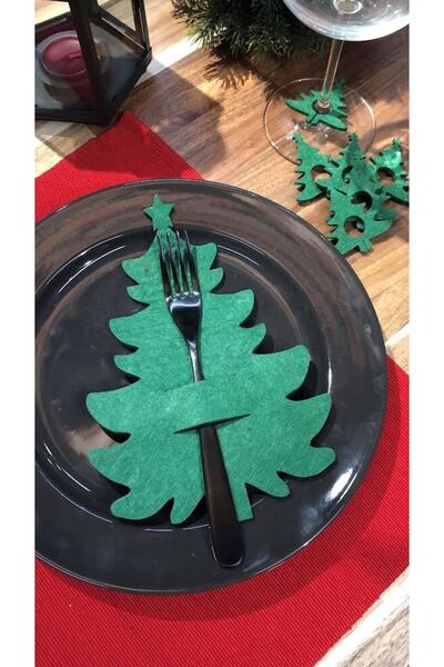 Masalsı Concept Set of 6 Green Cutlery and Glass Ornament Christmas Tableware Decor Presentation