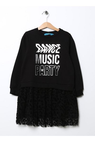 Funky Rocks Printed Black Girl's Dress Dfg-12