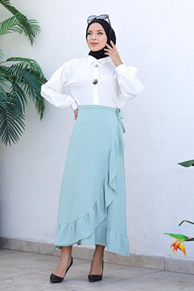 modapinhan Φούστα με σχέδιο με πράσινο βολάν