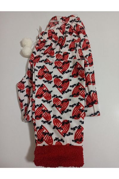 ARCAN - Red Cuffed, Pocketed, Pompom, Winter, Fleece Women's Pajama Bottoms