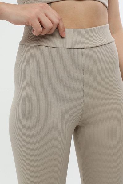 Grenj Fashion Πλεκτό κολάν μπεζ με ραβδώσεις με ψηλή μέση