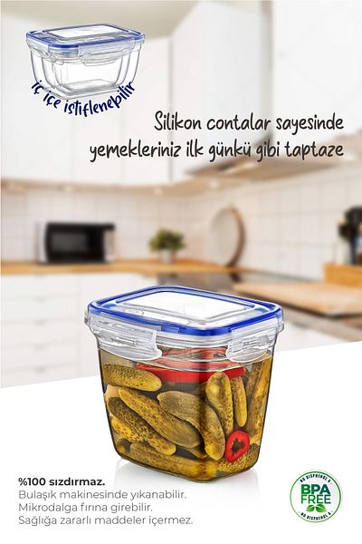 Vienev Set of 3 1575 Ml Deep Rectangular Storage Container with Gasket