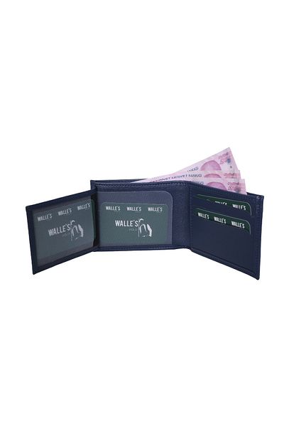 Walle's Polo Model clasic pentru bărbați, albastru închis, compartiment pentru bani, piele, 4 carduri, 2 compartimente pentru ID, portofel-suport card