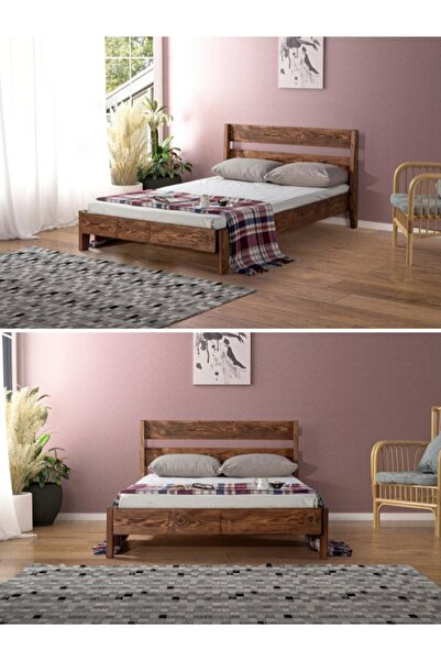 Genel Markalar Lux Kraz Çift Kişilik Masif Doğal Ahşap Karyola