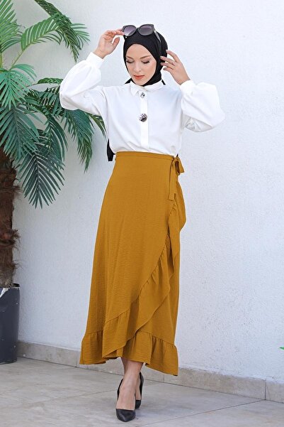 modapinhan Φούστα με βολάν σε σχέδιο Tan