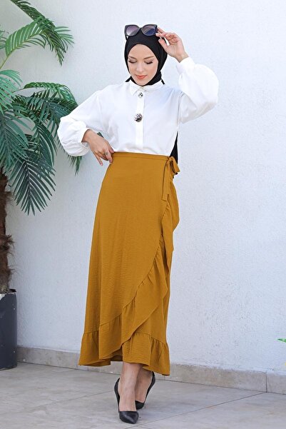 modapinhan Φούστα με βολάν σε σχέδιο Tan