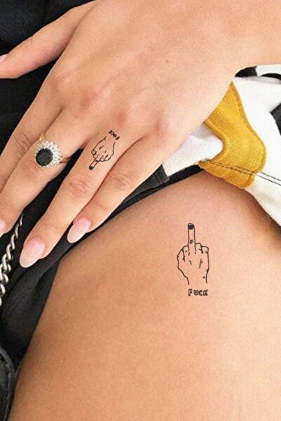 BiWini Minimal Orta Parmak El Işareti Tattoo Geçici Dövme