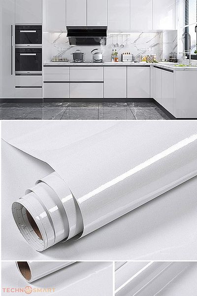 TechnoSmart 60x100cm White Glitter Self Adhesive Glossy Wallpaper Kitchen Bathroom Cabinet Covering