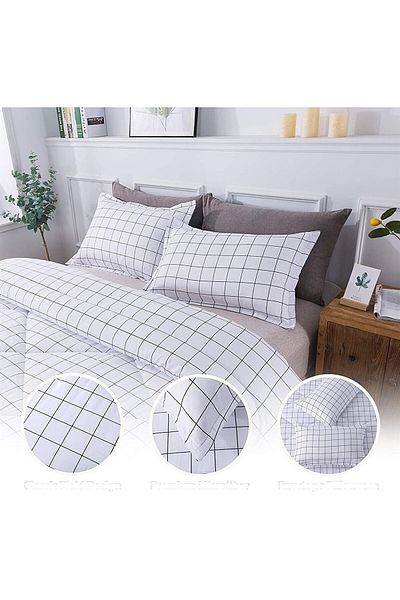 Mulberry Σετ Παπλωματοθήκη Καρό Διπλό 200x220 - Λευκό