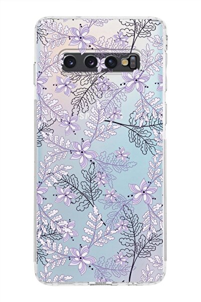 PrintiFy Samsung Galaxy S10 Kamera Korumalı Kapak Floral Lila Tasarımlı Şeffa...