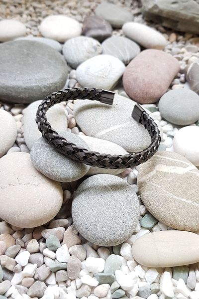 Chavin Men's Ice Black - Knitted Handcuffs and Steel Bracelet Set ec53sy