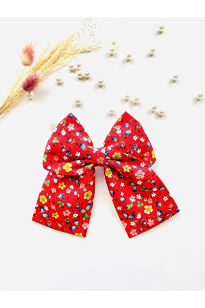 seyranat Kırmızı Renk Çiçek Desenli Otomatik Klipsli Fiyonk Pamuklu Kadın-Gen...