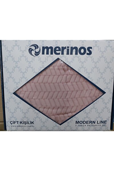 Merinos Modern Line Double 3 Piece Blanket Set-Powder-Merkarteks