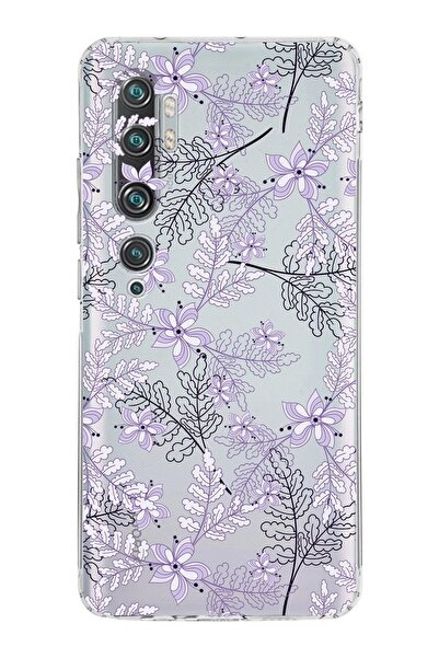 PrintiFy Xiaomi Mi Note 10 Pro Kamera Korumalı Kapak Floral Lila Tasarımlı Şe...