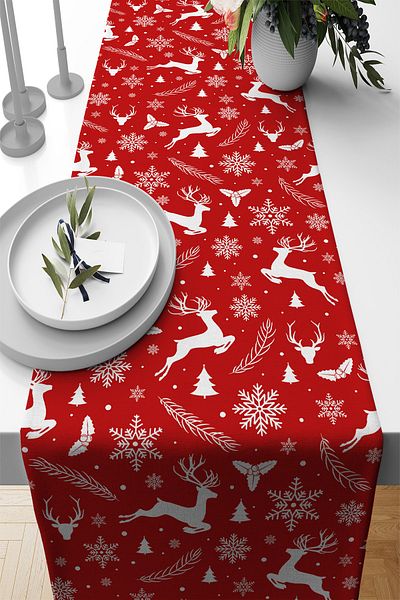 Viva Home Christmas Premium Thai Feather New Year Stain Resistant Fabric New Year Tablecloth Runner 40x140cm Rnr534