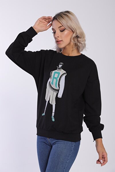 Kadın Basketball Roster Harf Baskılı Sweatshirt A23w101-1072