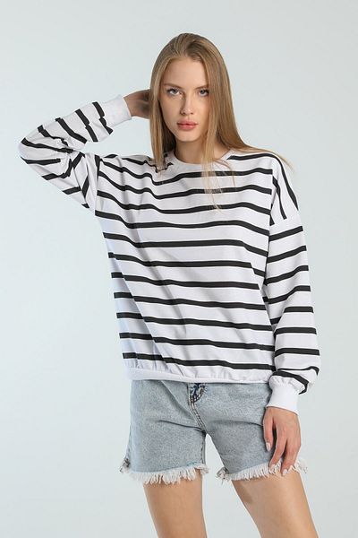 alita butik Women's Striped Crew Neck Tunic Sweatshirt A23w101-1074