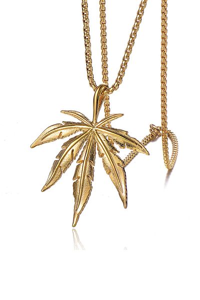 Chavin Unisex Leaf Sequined Gold Steel Necklace - ehy-eb91sr