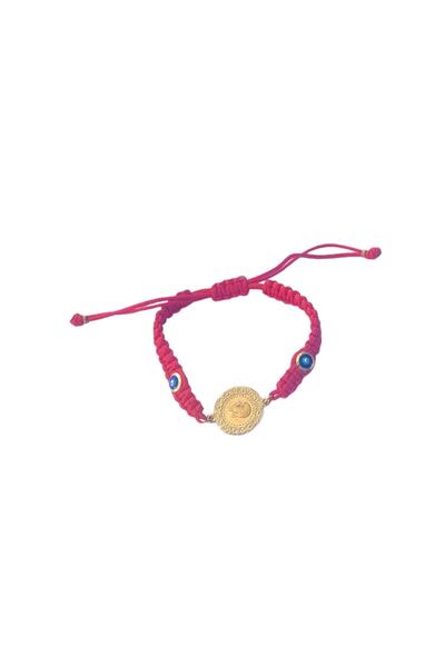 BiLi Accessories Kırmızı Makrome Ipli Çeyrekli Bileklik