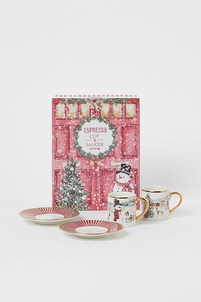 LOVYCO Espresso Cup with 2 Plates New Year's Christmas Snowman Pine Tree Abroad Imported Product