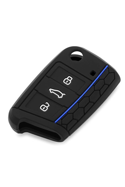 Generic Brand Black Blue Striped Silicone Key Case Compatible with Volkswagen Tiguan 2016+ After FS