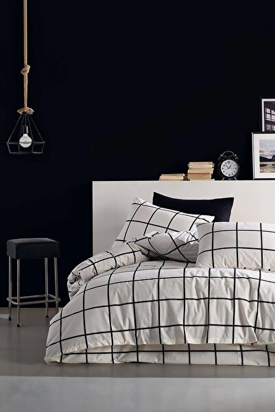 Marilyn Home Ekose Beyaz Ranforce Çift Kişilik Nevresim Takımı