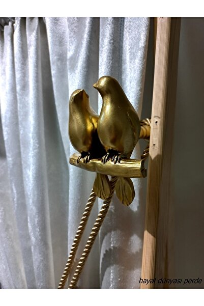 Hayal Dünyası Özel Tasarım Kuş Detaylı Dekoratif Fon Perde Duvar Bağlama Apar...